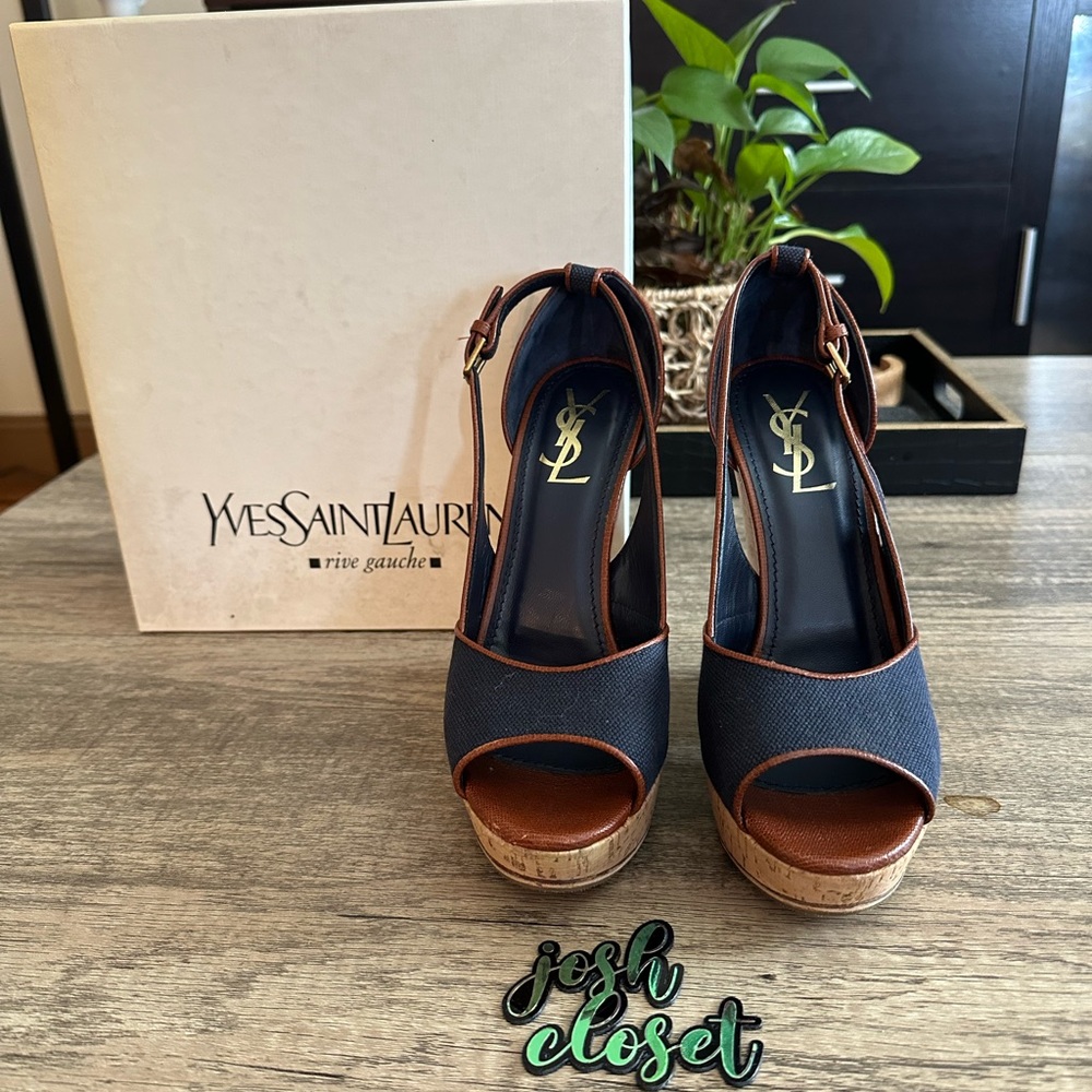 Ysl Deuville 105 Sand Senna/mini Tweed Calf Navy/Sandal size 39